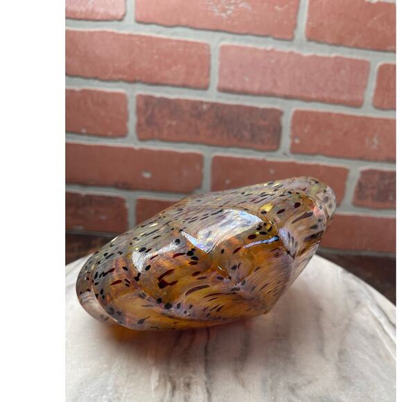 Fifth Avenue Crystal Art Glass Conch Shell Vase Amber Tortoise Iridescent - Picture 7 of 9